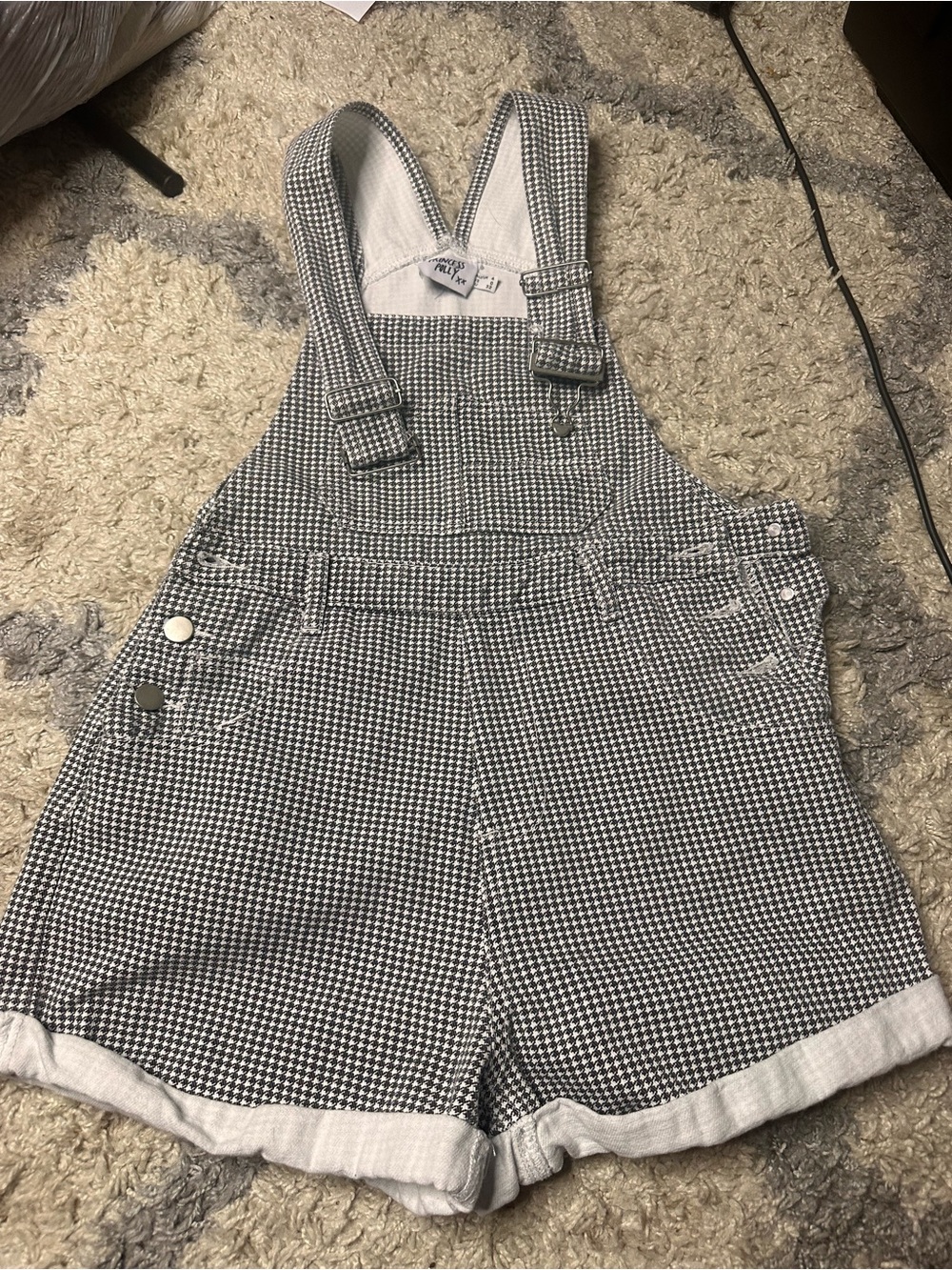 Princess Polly Black & White Houndstooth Short Overalls